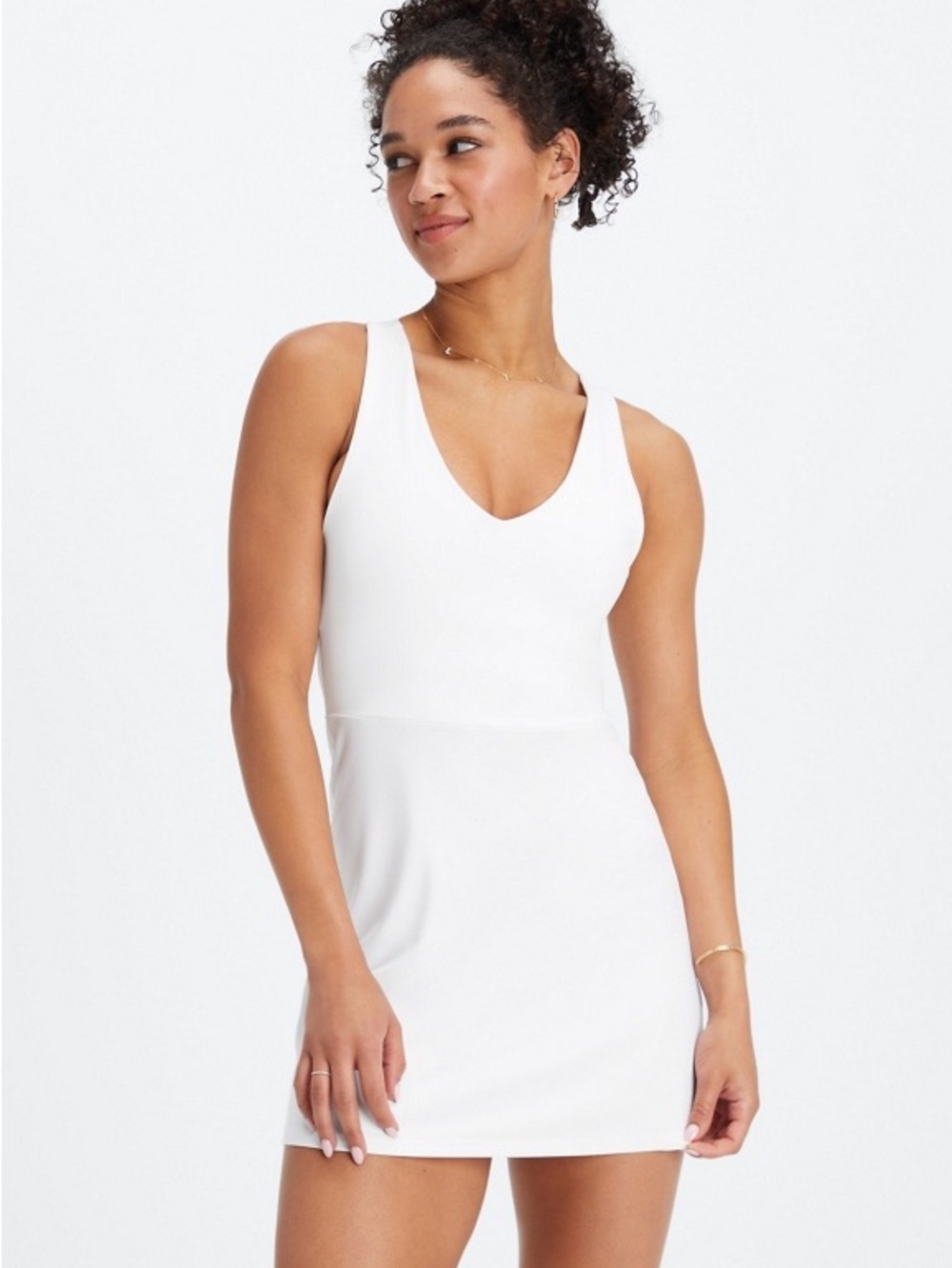 Fabletics White V-Neck Sleeveless Mini Dress